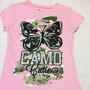 Q Tee Girls Pink Camo Cutie Tshirt (Size L) 💞